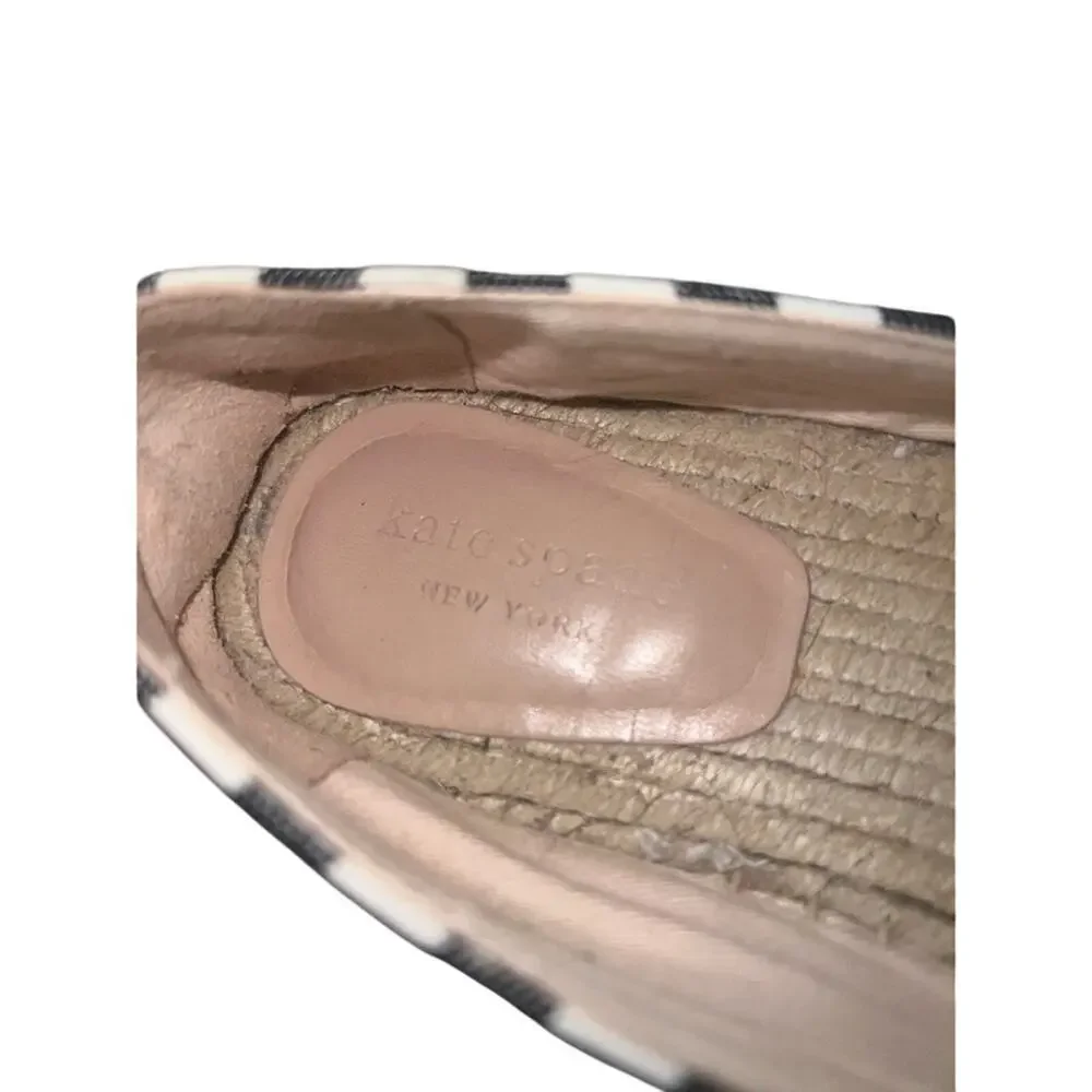 EUC KATE SPADE BLACK WHITE STRIPES Gimlet Heart Lips Espadrille Flats SZ 7